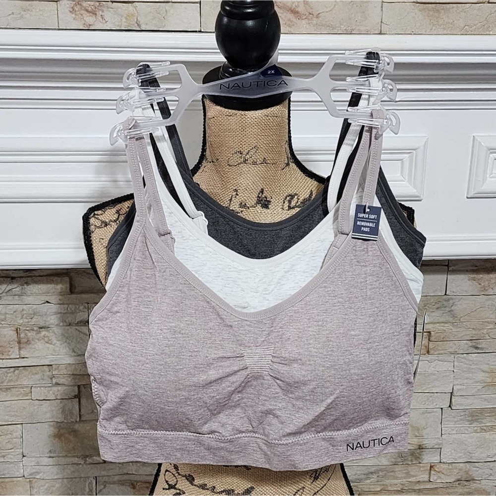 Nautica 3pk active athletic workout lounge bras bralettes‎ plus size 2X new